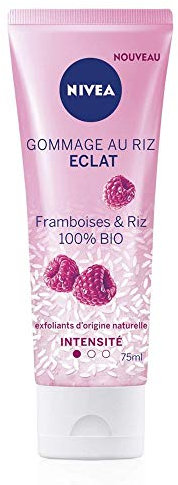 NIVEA Peeling mit Reis Glanz (1 x 75 ml), Peeling natürlichen Ursprungs, angereichert mit Reissamen Japonica & Bio-Himbeeren, Gesichtspflege für trockene & empfindliche Haut