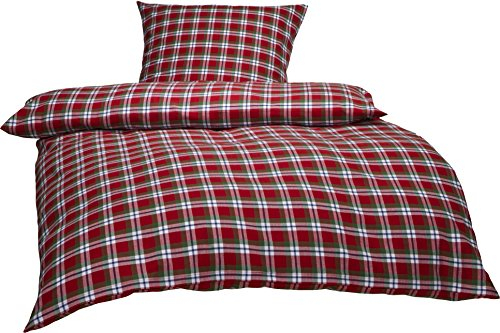 Bettwaesche-mit-Stil warme Fein-Flanell Winter Bettwäsche Toronto Landhaus Karo rot grün weiß kariert (80x80 cm Kissenbezug)