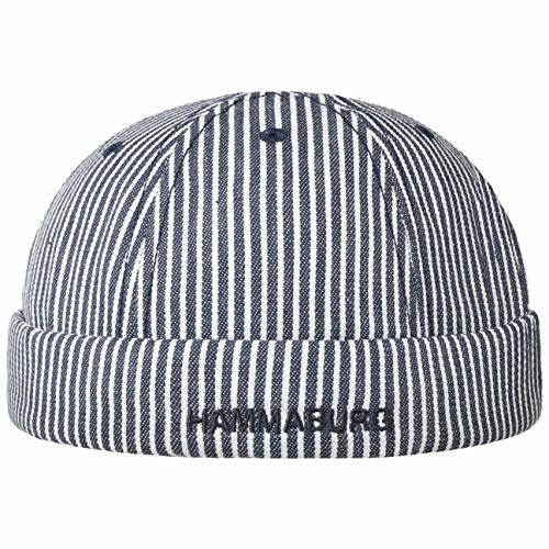 HAMMABURG Stripes Dockermütze Herren Handgefertigt 100% Baumwolle Größenverstellbar Sommer Winter dunkelblau One Size