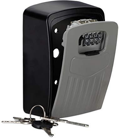 Relaxdays Schlüsseltresor 2er Set, 4-stelliger Zahlencode, schwarz/grau | Großer Key Safe zur Wandmontage, HxBxT 14,5x10,5x5 cm