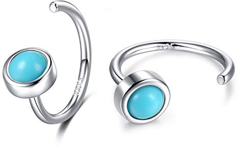 CHIC & ARSTY Huggie Creolen aus 925er Sterlingsilber, synthetischer Türkis, Huggie-Ohrringe für Damen, Ohr-Hugger-Ohrringe, halbe Creolen.