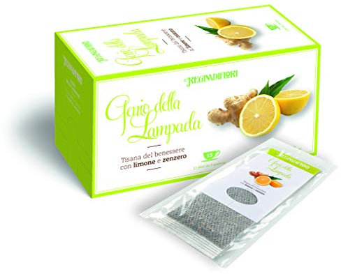 Regina di Fiori - Genio della Lampada. Tisana con Limone e Zenzero. 4 Box da 15 Filtri da 3g (60 Filtri Totali)