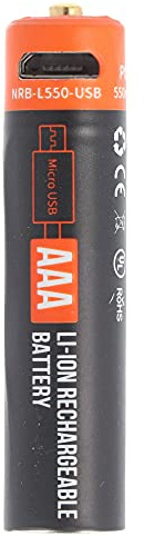 Rundzelle AAA, Li-ion, 1,5V, 550mAh, 0,8Wh, mit USB-Ladeanschluss