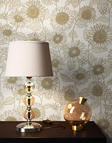 NEWROOM Tapete Creme Vliestapete Blumen - Blumentapeten Floral Beige Weiß Sonnenblumen Natur Mustertapete Landhausstil inkl. Tapezier-Ratgeber
