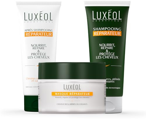 LUXEOL - Routine Réparation - Cheveux Secs, Abîmés & Cassants - Répare, Nourrit, Protège - Shampooing + Après-Shampooing + Masque - Fabriqué En France - 3 x 200 ml