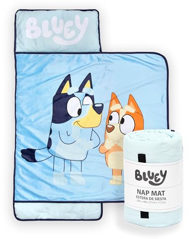 Bluey Bingo Nap Mat Sleeping Bag Toddler Soft Roll Up for Kids, Blue