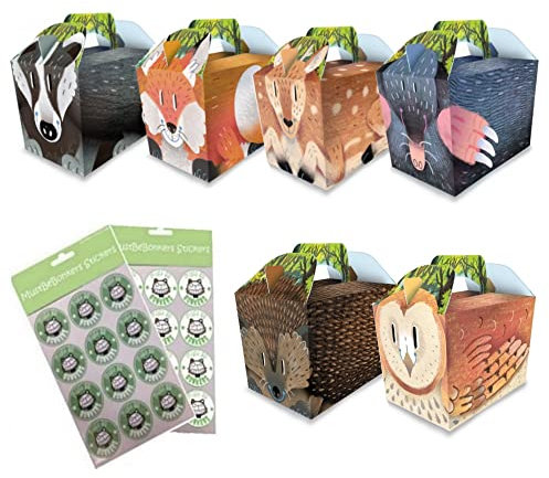 MustBeBonkers Woodland Animals Birthday Party Food Boxes - Childrens Birthday Party Picnic Loot Bag Plate Box Sticker Seals (40 Boxes)
