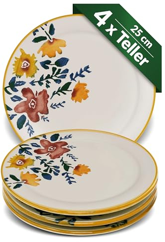 Lashuma Lot de 4 assiettes plates multicolores pour fête des fleurs, grandes assiettes de service rondes de 25 cm de diamètre