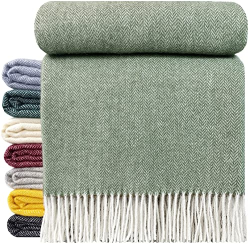 STTS International Wolldecke 100% Schurwolle Wohndecke in versch. Farben 140 x 200 cm Tagesdecke Schurwolldecke Woll-Plaid Tirol (Hellolive, 140 x 200 cm)