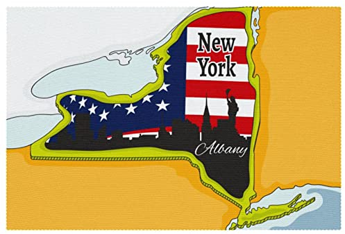 Tischsets mit Motiv New York Karte, 1 Stück, für Esstisch, waschbar, rutschfest, für Weihnachten, Urlaub, Geburtstag, Party