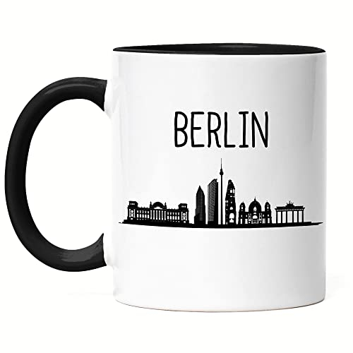 Hey!Print BERLIN Skyline Tasse Schwarz Souvenir Andenken Deutsche Großstädte Motiv Stadt Silhouette Geschenkidee Umzug