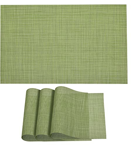 sourcing map Place Mats 450x300mm Table Mats Set of 4 PVC Washable Woven Placemat Grass Green