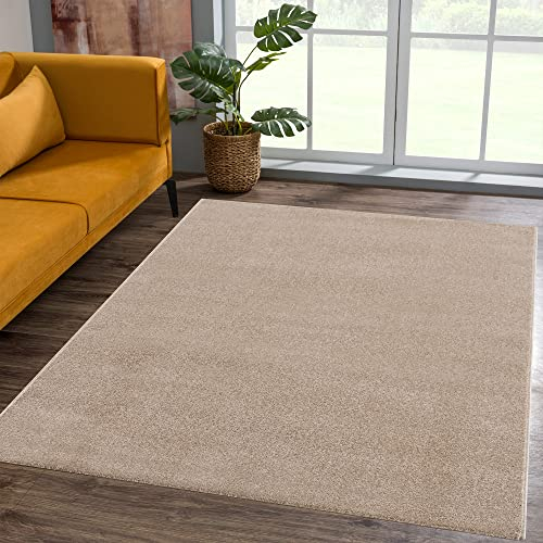 SANAT Kurzflor Teppich Wohnzimmer - Uni Modern Teppiche fürs Schlafzimmer, Arbeitszimmer, Büro, Flur, Kinderzimmer und Küche - Beige, 80 x 200 cm