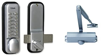 Extel - Verrou de porte Weca - fixation en applique, verrou autonome sur porte entre 33 et 60 cm & Bricard 6100107 Ferme-Porte à bras compas force 2 à 4 (80kg), Technologie Pignon Crémaillère, Argent
