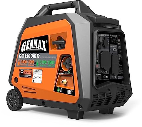 GENMAX Portable Inverter Generator, Super Quiet 3500W Parallel Capacity Propane Gas or Propane Engine, Manual Starting, Ideal for Camping, Outdoor Travel, EPA Compliant