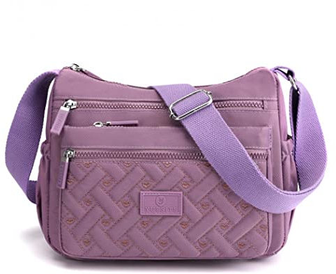 Milky Way Damen Umhängetasche mit Mehreren Fächern, Wasserdichte Nylon Handytasche zum Umhängen, Handtasche Umhängetaschen für den täglichen Gebrauch und Reisen (Violett)