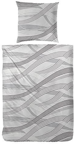 Primera Fein Biber Bettwäsche 135x200 cm Bäumchen Grau Welle 173081-088