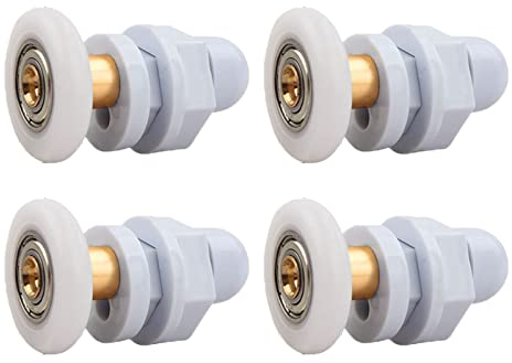 Qikuver Duschkabine Rollen, 4 Stück Ersatzrollen Ersatzteile Duschkabinen Glastürrolle, Kupferstab Schiebetür Rollen, für Duschtür Rollen Duschkabinen Rollen Badezimmer Zubehör (25MM)
