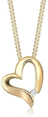 Elli Halskette Damen Herz Anhänger Geschwungen mit Diamant (0.015 ct.) in 925 Sterling Silber