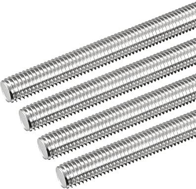 sourcing map Tige Filetée M12 x 200mm Acier Inoxydable 304, 1.75mm de Pas Filetage Droite 4Pcs Tiges Entièrement Fileté pour Projets de Bricolage
