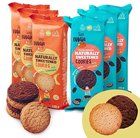 SUPER FUDGiO BIO Kekse | Organic Vegane Cookies natürlich gesüßt mit Agave - ohne Palmöl | gesundes Naschen | 6 x 130 g