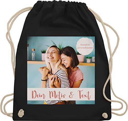 Turnbeutel Rucksack - eigenem - Eigenes Foto I Eigenes Bild - Unisize - Schwarz - tasche kita wechselkleidung beutel selbst drucken photo stoffbeutel mädchen sportbeutel bedrucken selber gestalten
