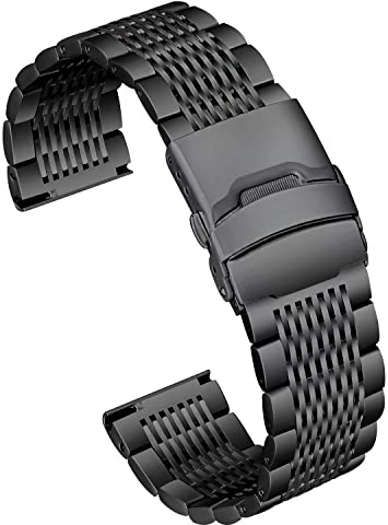 Meixao Smart Watch Strap Metal Replacement Band,Highly Polished Solid Premium Stainless Steel Mesh Watch Strap for Men Women (20mm, Black)