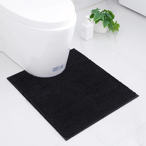 Homaxy Tapis de bain en chenille - Antidérapant - Doux - Avec découpe - 50 x 60 cm - Absorbant - Lavable - Pour toilettes - Noir