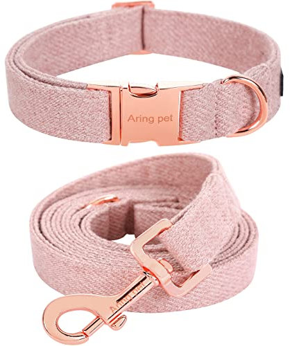 ARING PET Dog Collar and Leash, Cotton Pink Dog Collar Set, Adorable Wedding Girl Dog Collars Gifts with Metal Buckle for Small Medium Large Dogs