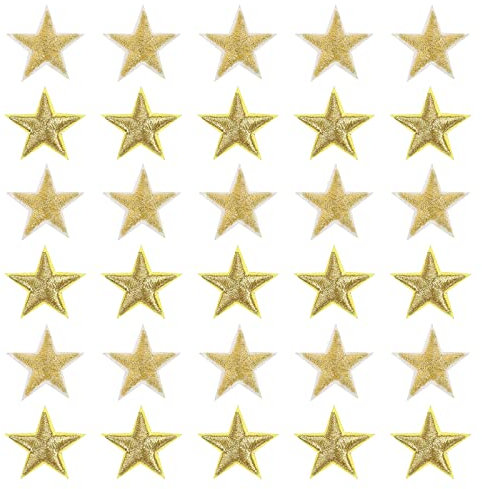 sourcing map Parches para Planchar de 5 Estrellas Pequeño, Pegatina Costura Bordados, Parches Termoadhesivos para Reparación Ropa, Mochila Zapatos Decoración, Dorado Paquete de 30