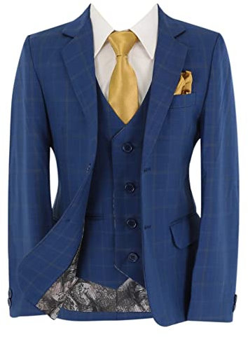 SIRRI Garçons Formel Bleu Marine à Carreaux Costume Mariage fenêtre Occasion spéciale 6 PC Ensemble Taille 9 années