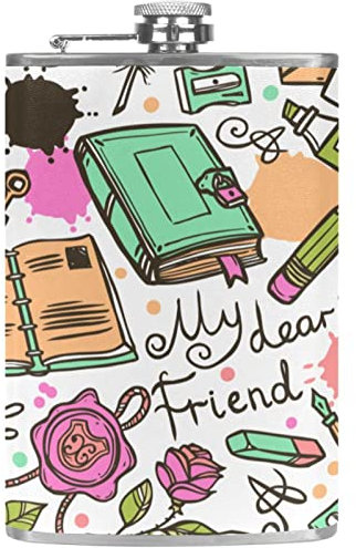 Flachmänner für Spirituosen für Männer,wissen lernen buch cartoon,Auslaufsicherer Edelstahlkolben mit Trichterkolben