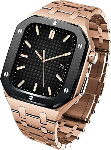 BKUANE Correa protectora de acero inoxidable, para Apple Watch S7 de 45 mm, kit de modificación bisel de acero con correa de silicona para iWatch S6 de 44 mm, 45MM, Agate