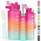 CodiCile 3 Stück Trinkflasche 2L 700ML 300ML, Wasserflasche Auslaufsicher, 2 Litre Trinkflasche mit Strohhalm, BPA Frei Sportflasche mit Zeitmarkierung für Fahrrad, Fitness, Wandern, Outdoor (Rot)