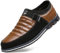 Asifn Sin Cordones Mocasines de Piel Hombre Mocasín Clásico Barco Zapatos Oficina Casuales Ligeros（Marrón,43 EU