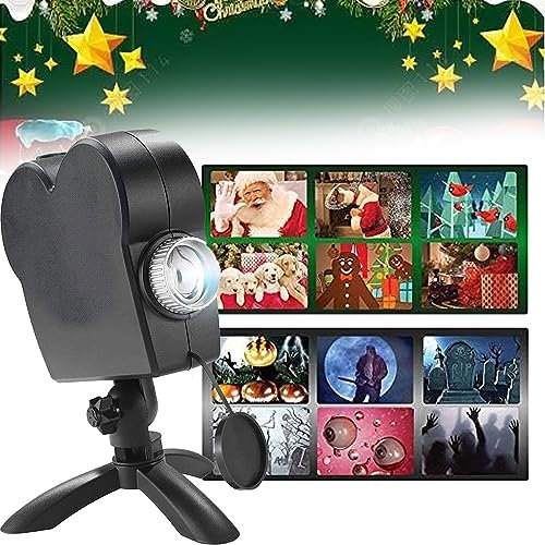 WaikUb Halloween Christmas Window Projector Light, Holographic Projection with A Tripod 12 Movies Festival Projection Spotlight, Turns Your Curtain into Movie Screens,Black