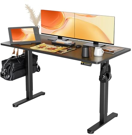 Claiks Schreibtisch Höhenverstellbar Elektrisch, Höhenverstellbarer Schreibtisch 140x60 cm, Standing Height Adjustable Desk, Schwarz Gestell/Schwarz Oberfläche