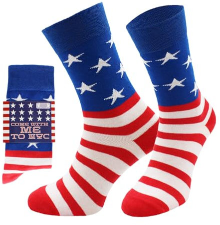 CHiLI Lifestyle Socks USA Lustige Socken US Flagge, NYC Geschenksocken witzige Spruch Banderole, nachhaltige Baumwolle, 1 Paar, blau rot 36-40/41-45, Größe:41/45