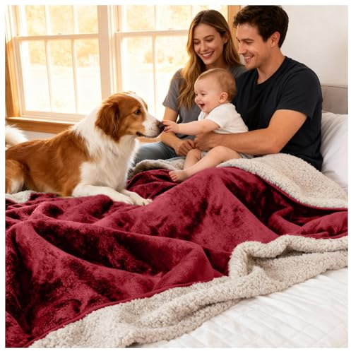 Waterproof Blanket for Bed – Soft Fluffy Sherpa Fleece Throw for Couples, Splash Proof Bed Sheet, Mattress & Duvet Protector, Machine Washable Waterproof Sofa Cover & Settee Throw, King Size