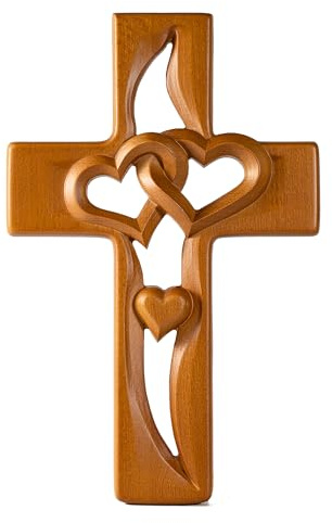 BGCOPPER Hochzeitskreuz für Wanddekoration, handgefertigtes Holzherz, Wandkreuz für Hochzeit, Valentinstag, Weihnachten (Holz, 50,8 cm)