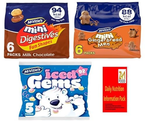 McVitie's selection pack with Mini milk chocolates, gingerbread men & Iced gems biscuits 17 small bags for kids parties, Christmas & Birthday snack treats