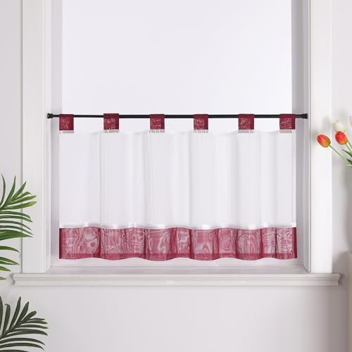 Joyswahl Leinenoptik Scheibengardinen Modern »Viola« transparente Bistrogardine mit Schlaufen Gardinen Küche mit Satinband Kurzstores Rot HxB 45x90cm 1er Pack