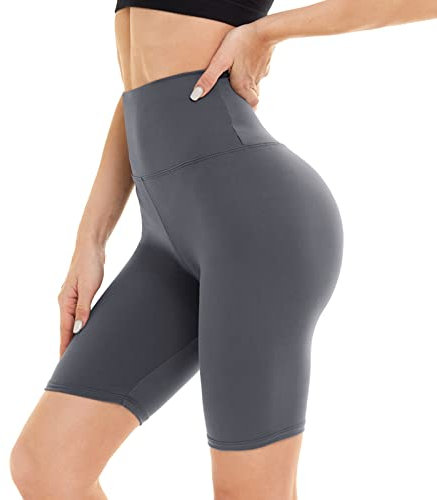 DDOBB Damen Radlerhose High Waist Kurze Sporthose Bauchweg Shorts Blickdicht Knielang Sportshorts Unterhosen Leggings Sommer für Sport Yoga Gym(3-Dunkelgrau, L-XL)