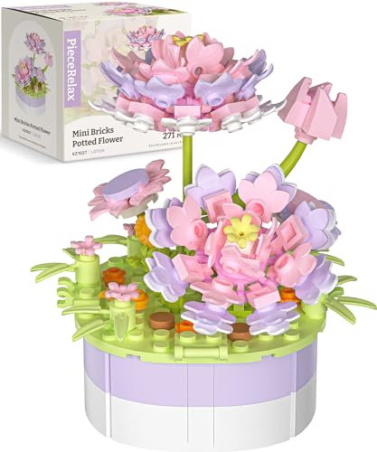 PieceRelax Mini-Ziegel Blumenbausatz - Mini Bricks Potted Lotus [KZ1027], Kreatives DIY-Set für Home-Accessoires, für Erwachsene