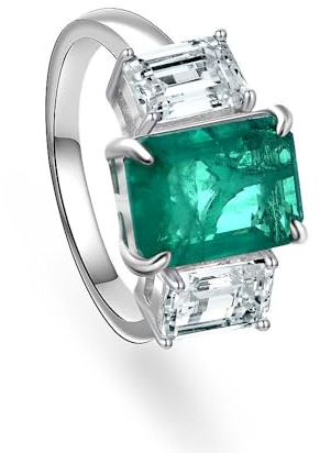 GemKing R2353 Sterling silver 4ct synthetic emerald 8 * 11 high carbon diamond ring for women versatile
