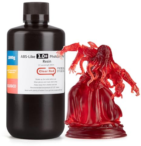 ELEGOO ABS-Like Resin 3.0 Plus, Verbessertes 3D-Drucker Photopolymer Harz, Höhere Hitzebeständigkeit, Schnelle Aushärtung, Hohe Präzision, Nicht Spröde, Klarrot 1000g