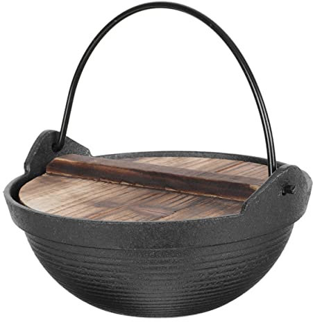 MUSISALY Cast Iron Hanging Pot for Sukiyaki Shabu Pan Cooking for Camping Pots and Outdoor Use