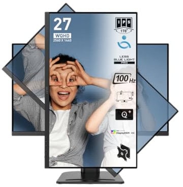 MSI Pro MP273QP E2 Monitor Profesional WQHD de 27, Panel IPS 2560 x 1440, 100Hz, 4ms, Panel IPS 2560 x 1440, 100Hz, 400 nits, Anti-Glare, Altavoces Integrados, Negro