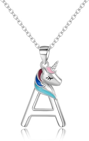 EVER FAITH Einhorn Halskette mit Buchstabe süß Unicorn Anhänger hypoallergen Regenbogen Farbe Schmuck Geschenke für Tochter Enkelin