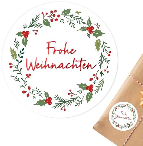 120 Stk 4cm Weihnachtsaufkleber Selbstklebend Aufkleber Weihnachten Etiketten Marmeladenglas Sticker Weihnachtssticker Geschenksticker für Geschenktüten Gewürzetiketten Geschenkaufkleber (Rot-grün)